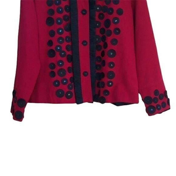 90's Notations Cotton Whimsical Art To Wear 3D Polka Dot Ladybug Blazer Red Sz L - Picture 2 of 8